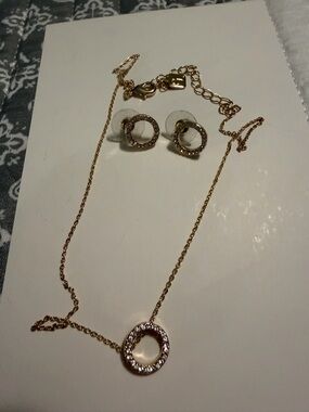 Park Lane Rose Gold Circle Pendant Necklace with Crystal Studs